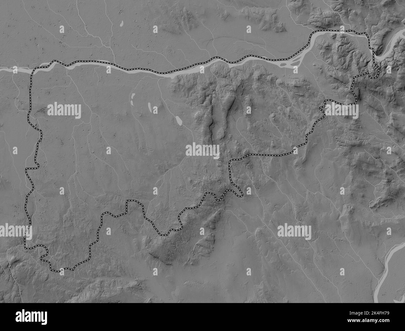 KomaromEsztergom, county of Hungary. Grayscale elevation map with lakes and rivers Stock Photo