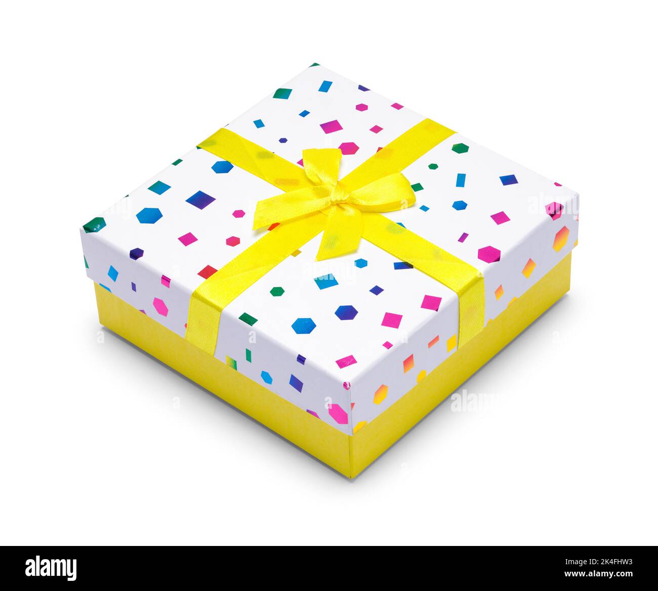 Small Square Yellow Gift Box Cut Out. Stock Photo