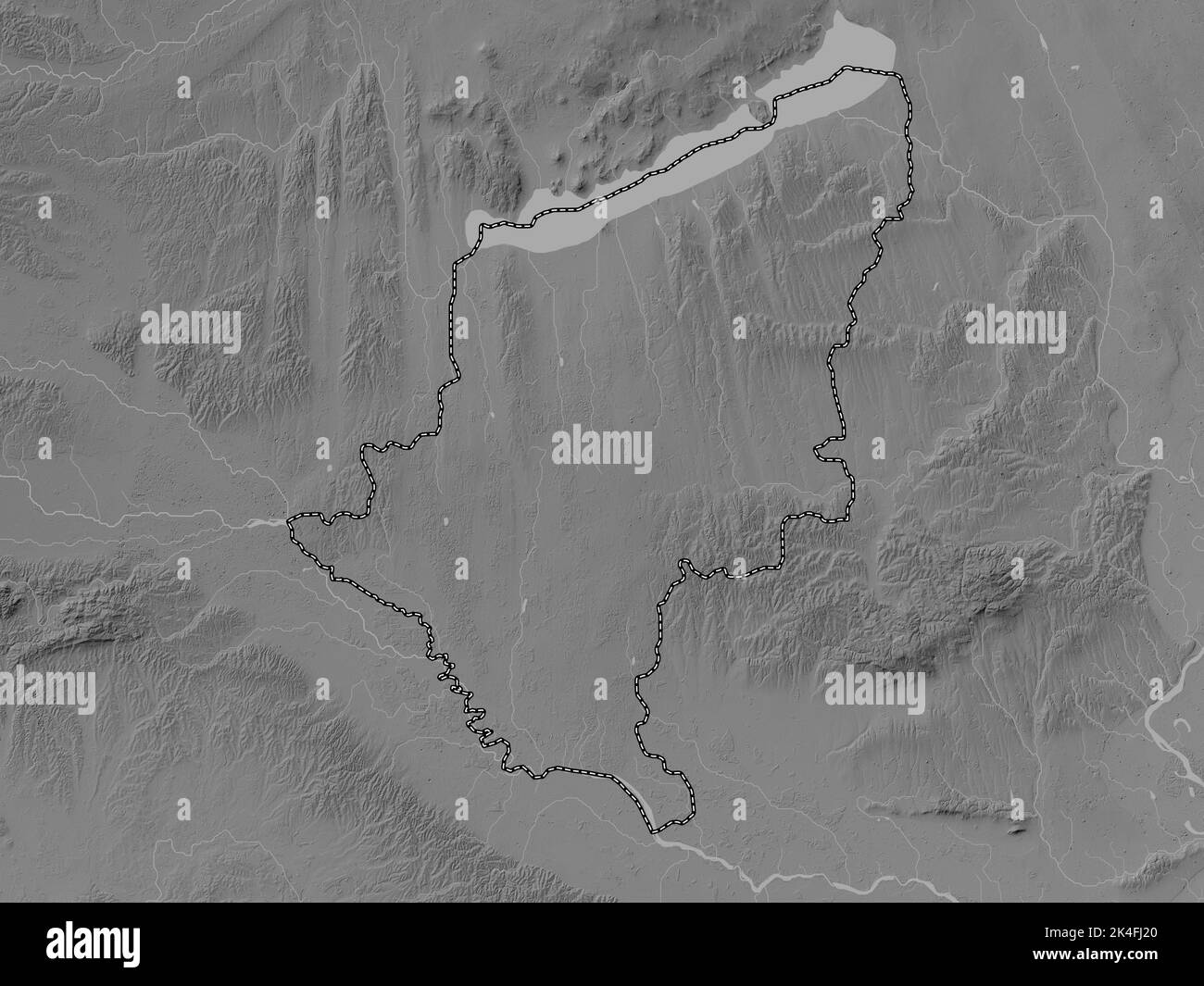 Somogy, county of Hungary. Grayscale elevation map with lakes and rivers Stock Photo