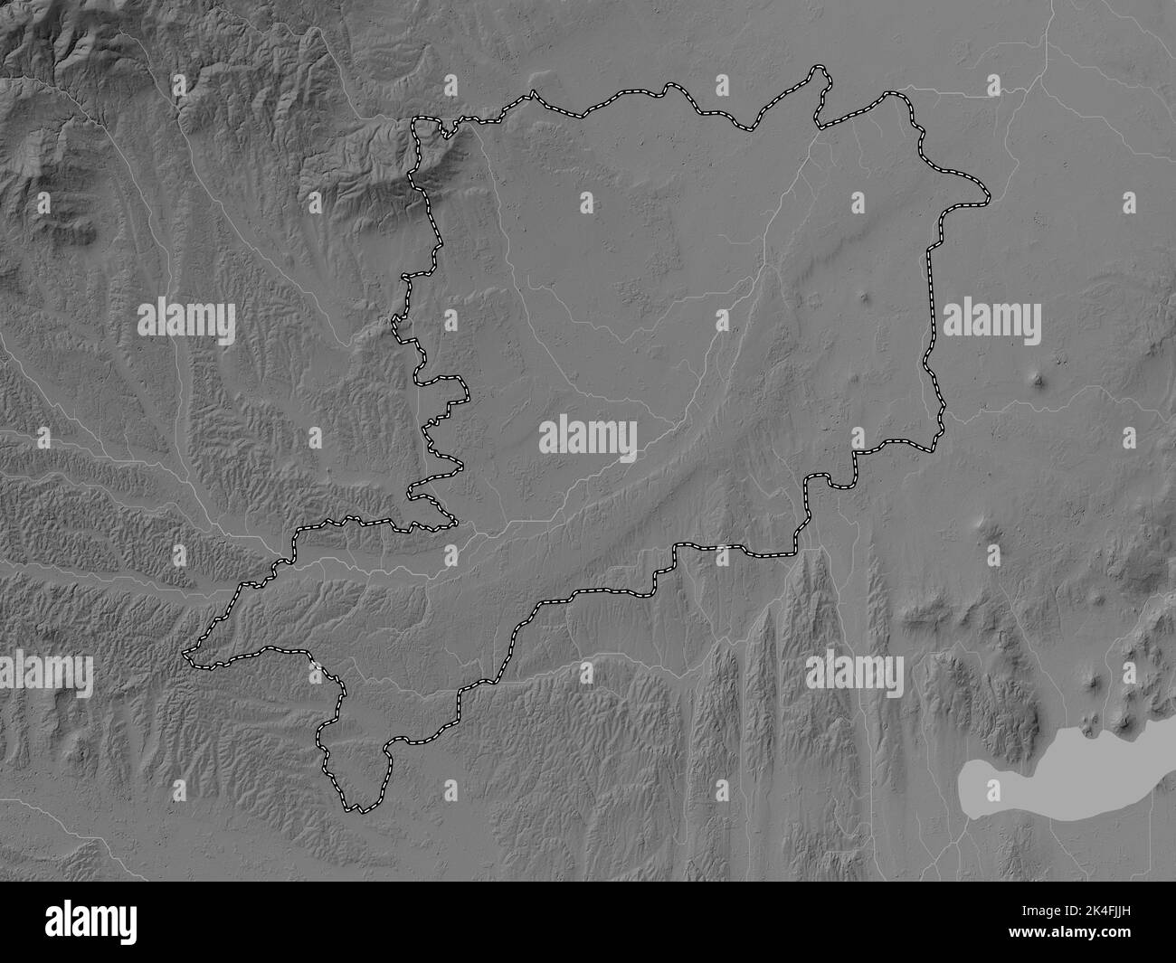 Vas, county of Hungary. Grayscale elevation map with lakes and rivers Stock Photo