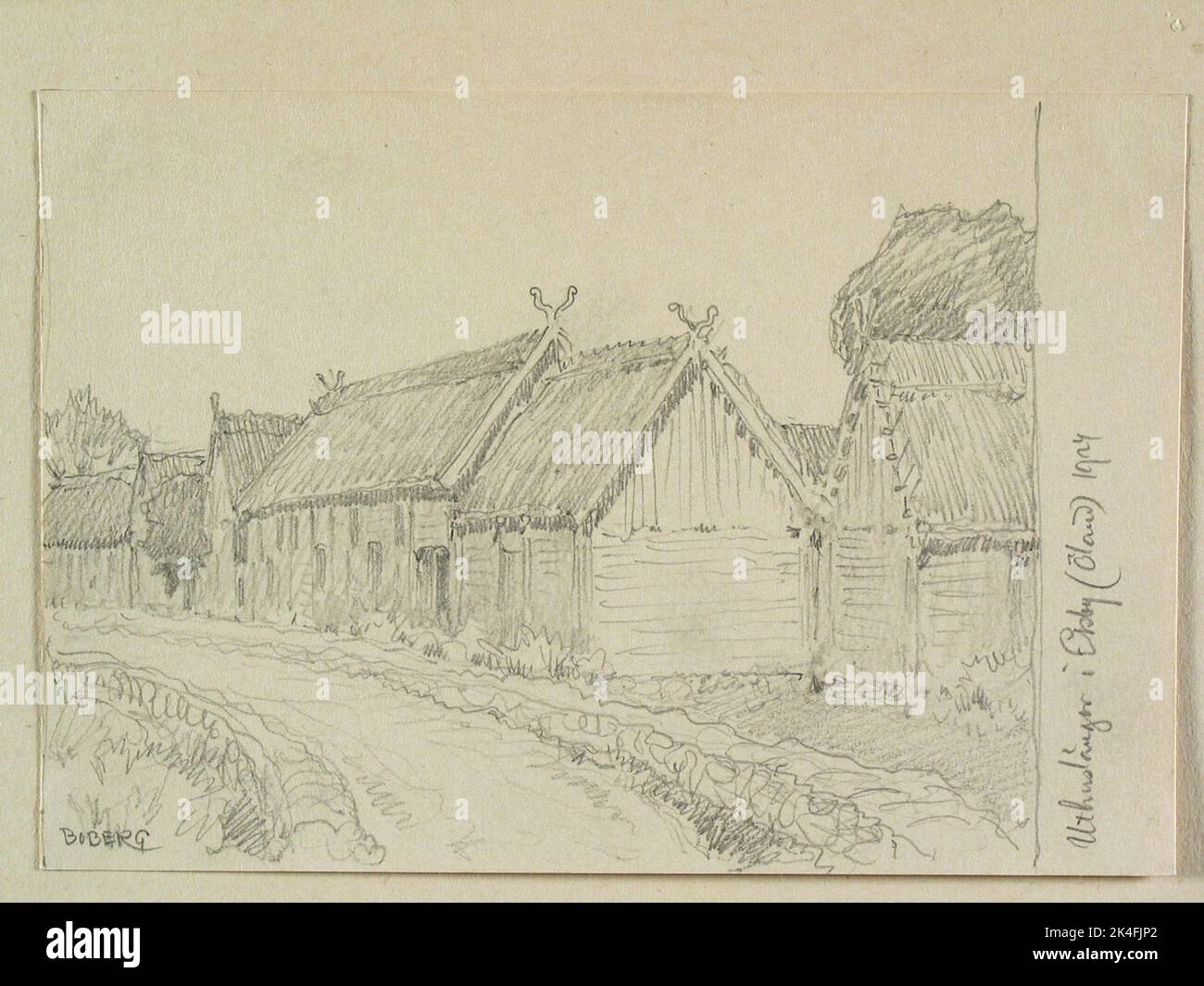 Öland, Runstens hd., Egby. Outbuilding. Drawing by Ferdinand Boberg ...