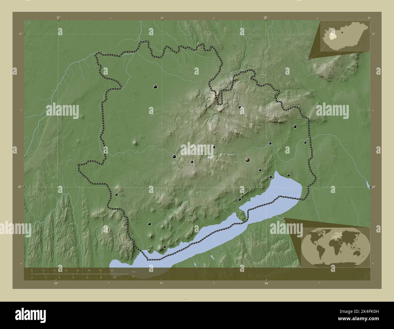 Veszprem, county of Hungary. Elevation map colored in wiki style with