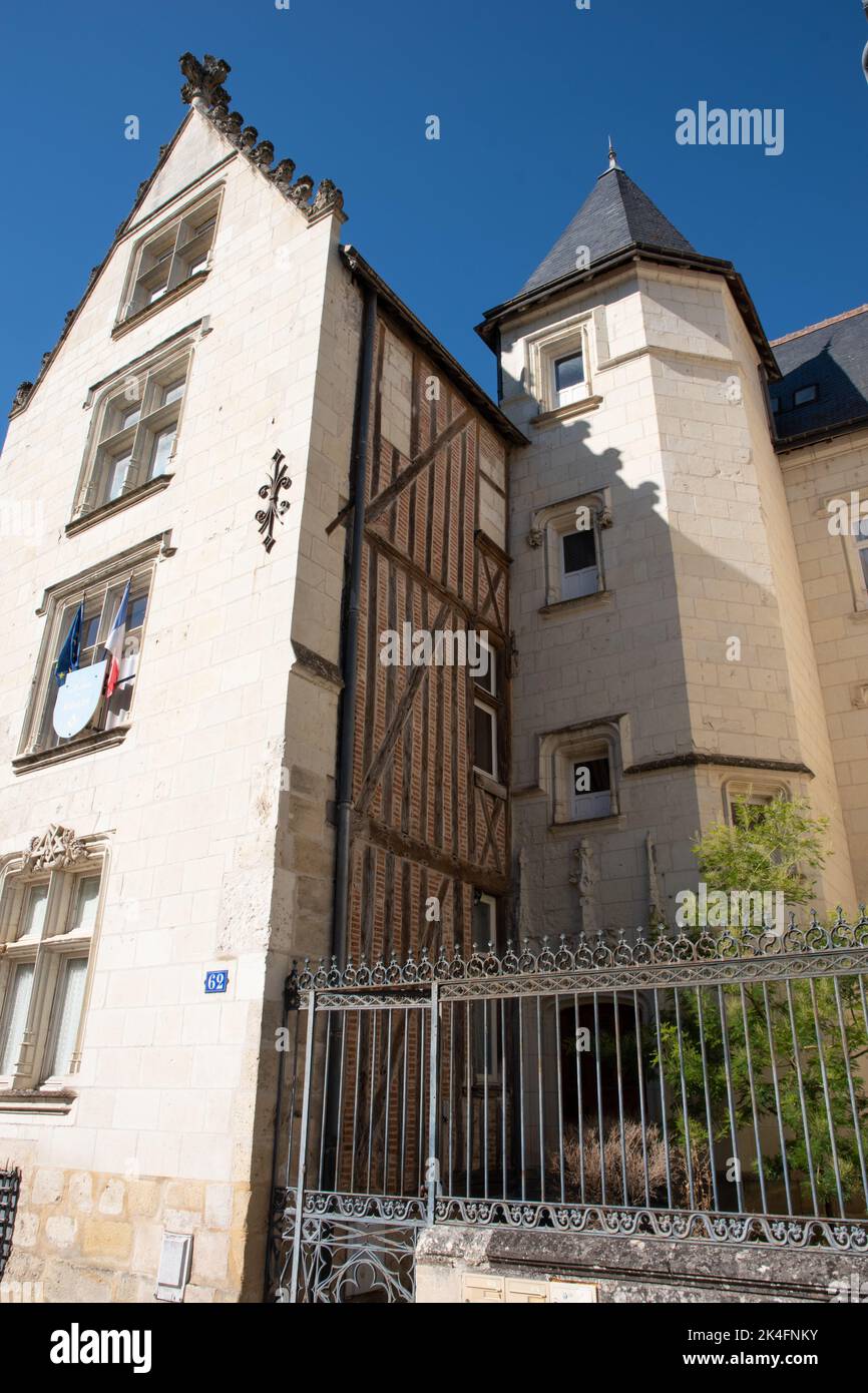 Timber framed and stone building, The Old Masonic Lodge, Rue Haute Saint-Maurice, Chinon old town Stock Photo