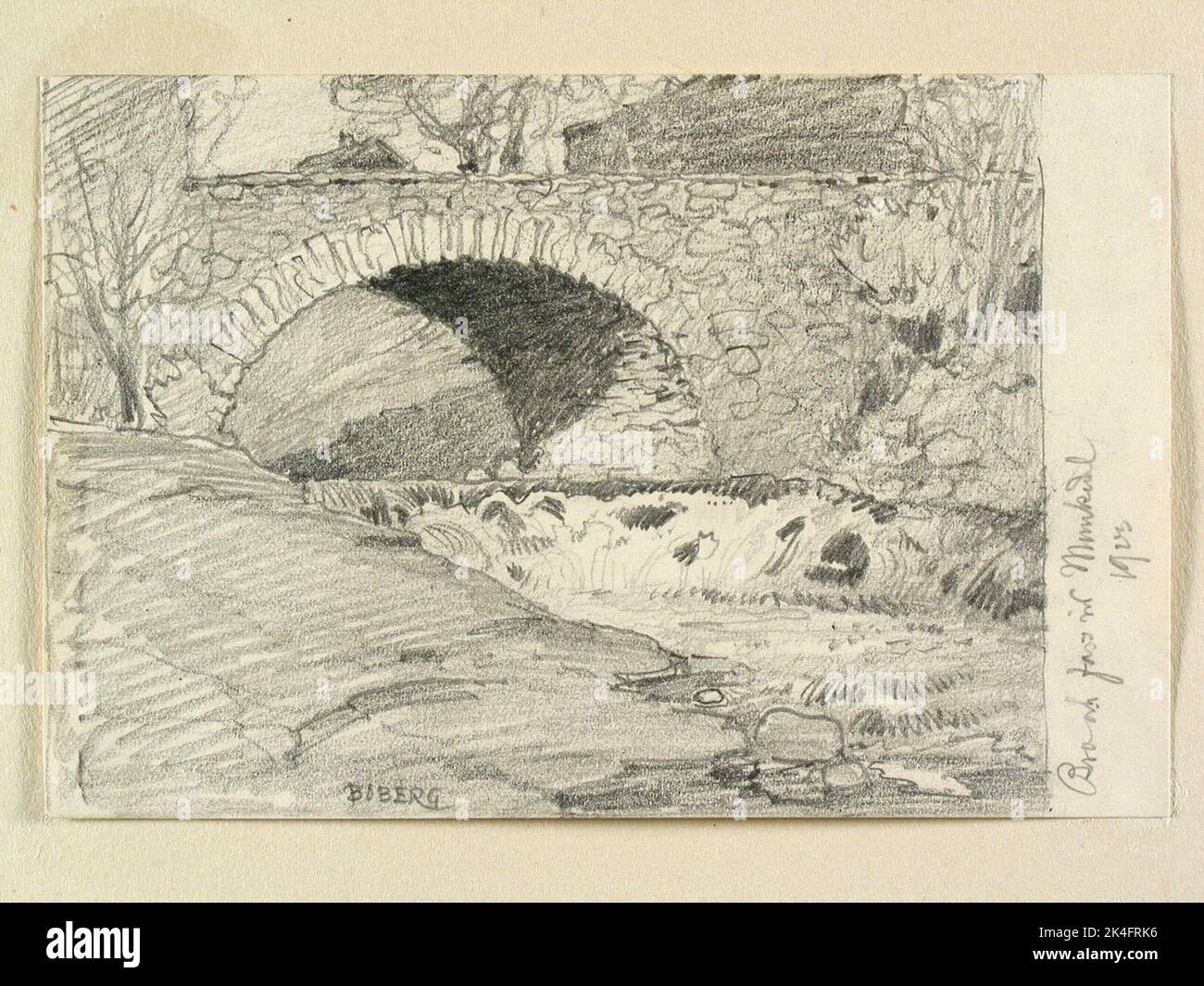 Drawing by Ferdinand Boberg. Bro and rapids. Bohuslän, heavy hd., Foss ...