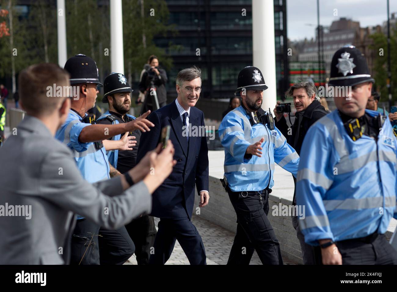 Jacob Rees-Mogg arriving at the Conservative Party Conference in Birmingham Stock Photo