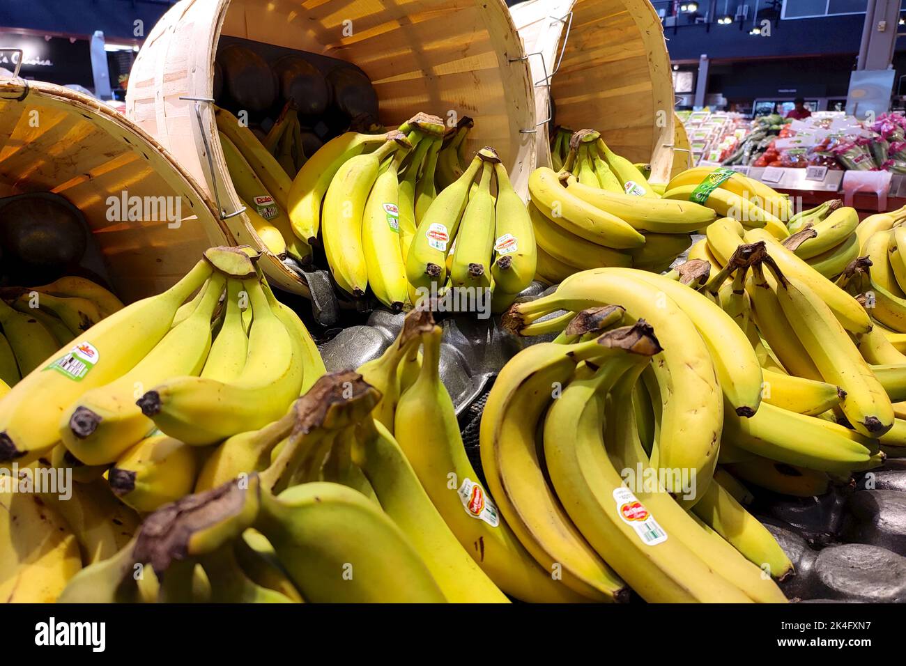 Banana in the basket for sale in the supermarket Stock Photo