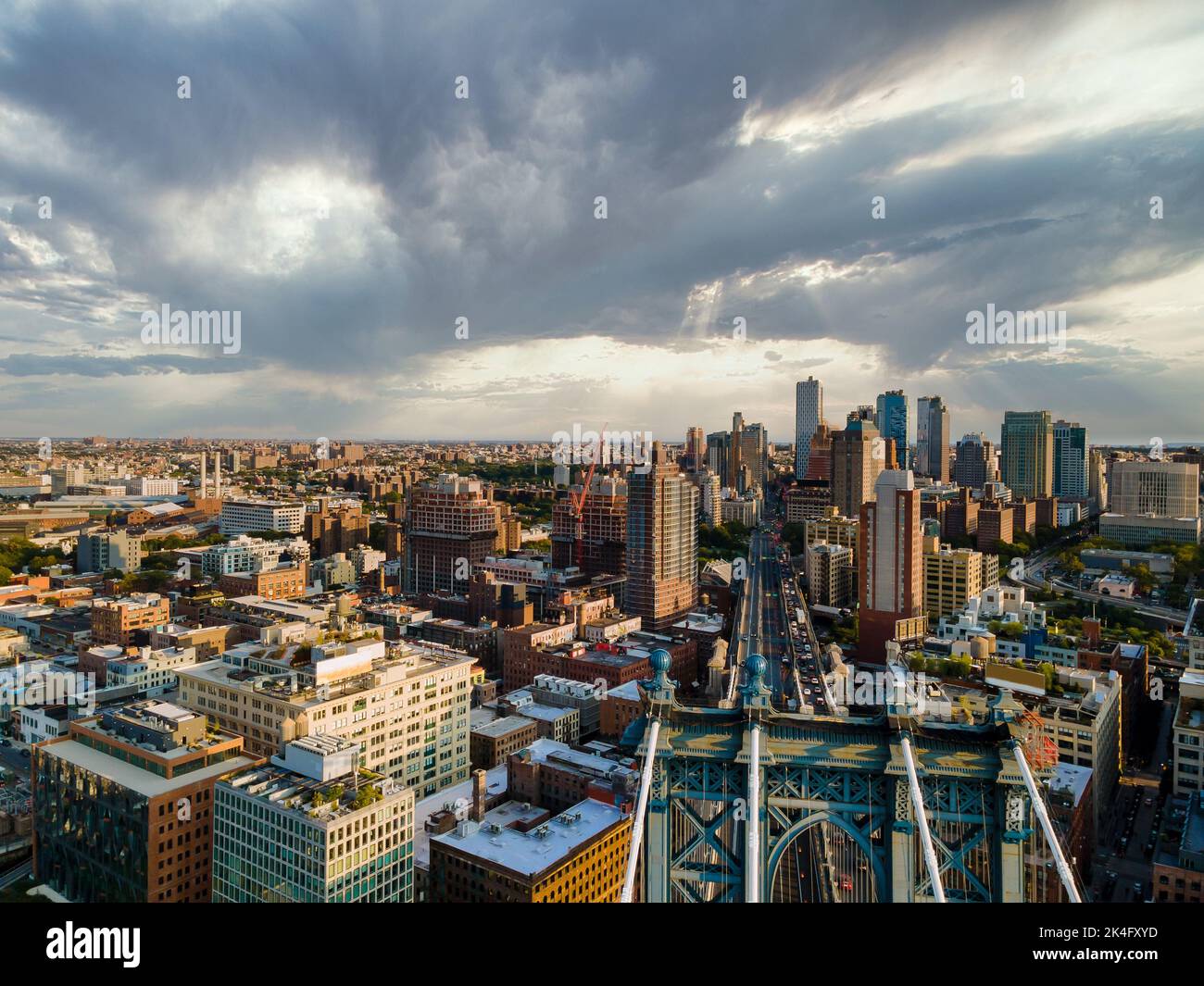 An aerial view of the skyline Brooklyn downtown on the Hudson River in ...