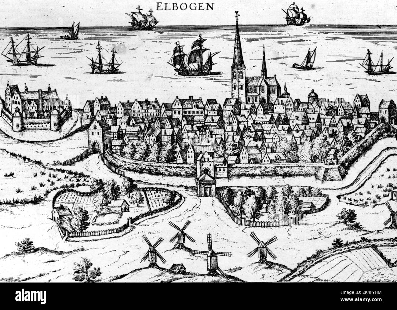 City view of Malmö from Samuel von Pufendorf's 'De Rebus a Carolo Gustavo Gestis', published in 1696. Nordic Stock Photo