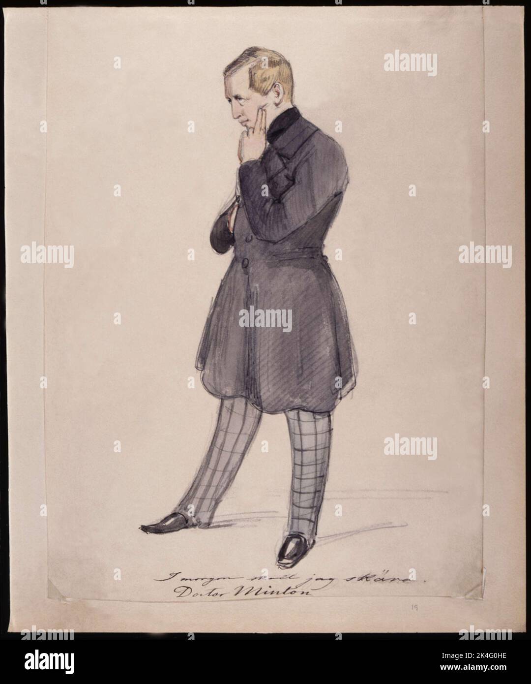 'Tomorrow I'll cut.' Doctor Minton ". Watercolor by Fritz von Dardel