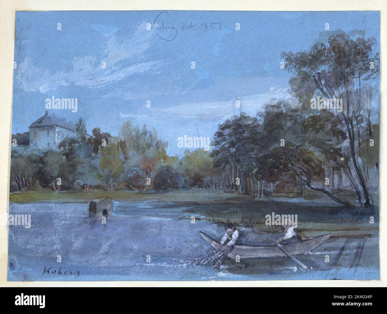 Koberg Oct. 1851 'rowing boat on the lake. Watercolor by Fritz von Dardel. Nordic Stock Photo