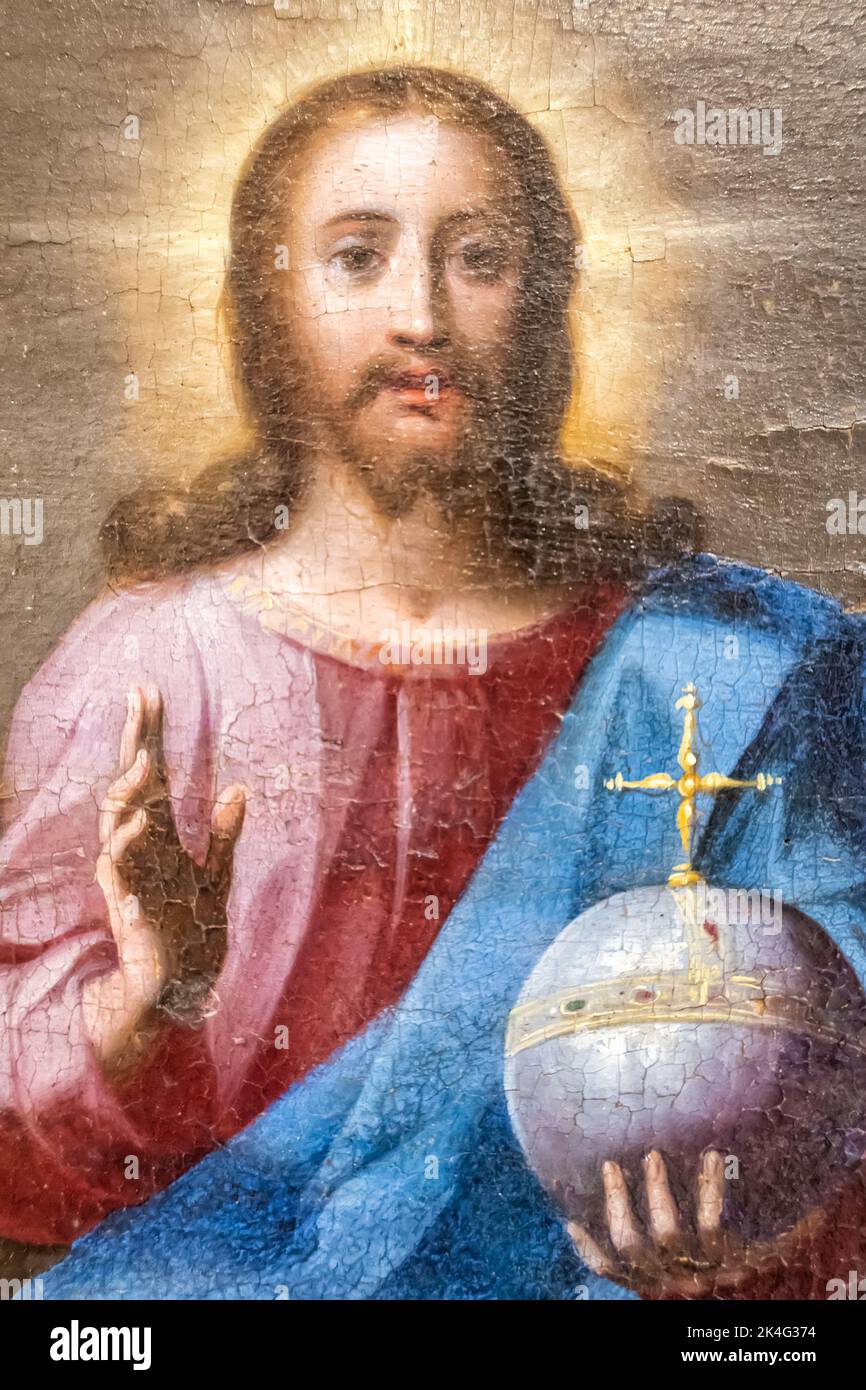 Painting of Jesus Christ giving a blessing, Amalfi Cathedral, Italy Stock Photo