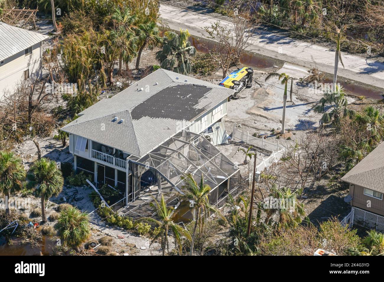 Sanibel Island, United States. 01st Oct, 2022. Aerial views of the damaged homes destroyed by the massive Category 4 Hurricane Ian, that pounded the west coast of Florida, October 1, 2022 in Sanibel Island, Florida. Credit: PO3 Riley Perkofski/US Coast Guard/Alamy Live News Stock Photo