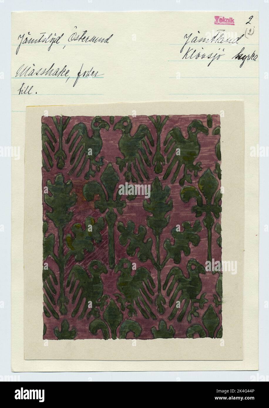 Catalogs card, so called catalog patch, from the Nordic Museum. Silk