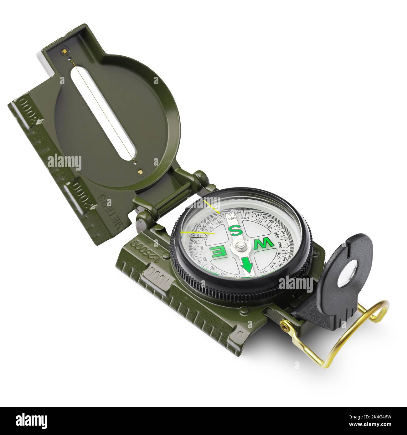 Military precision compass isolated on white Stock Photo