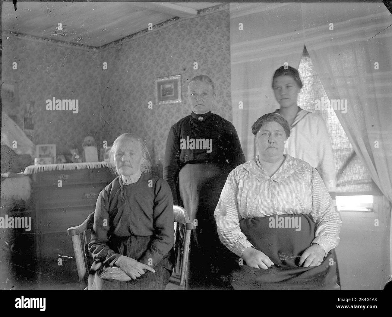 Group picture of four women in interior. Lima, Dalarna. Nordic Stock Photo