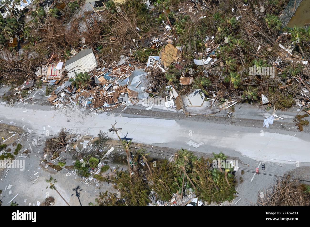 Pine Island, United States. 01st Oct, 2022. Aerial views of the damaged homes destroyed by the massive Category 4 Hurricane Ian, that pounded the west coast of Florida, October 1, 2022 in Pine Island, Florida. Credit: PO3 Riley Perkofski/US Coast Guard/Alamy Live News Stock Photo