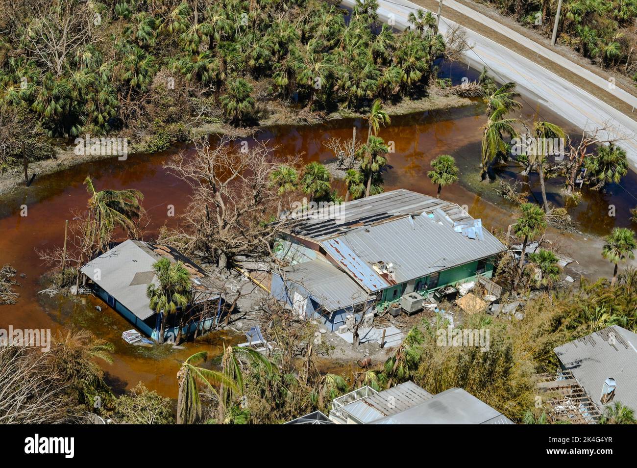 Pine Island, United States. 01st Oct, 2022. Aerial views of the damaged