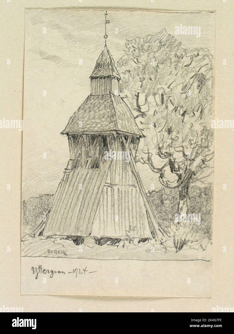 Drawing by Ferdinand Boberg. Uppland, Håbo hd., Yttergran's church ...