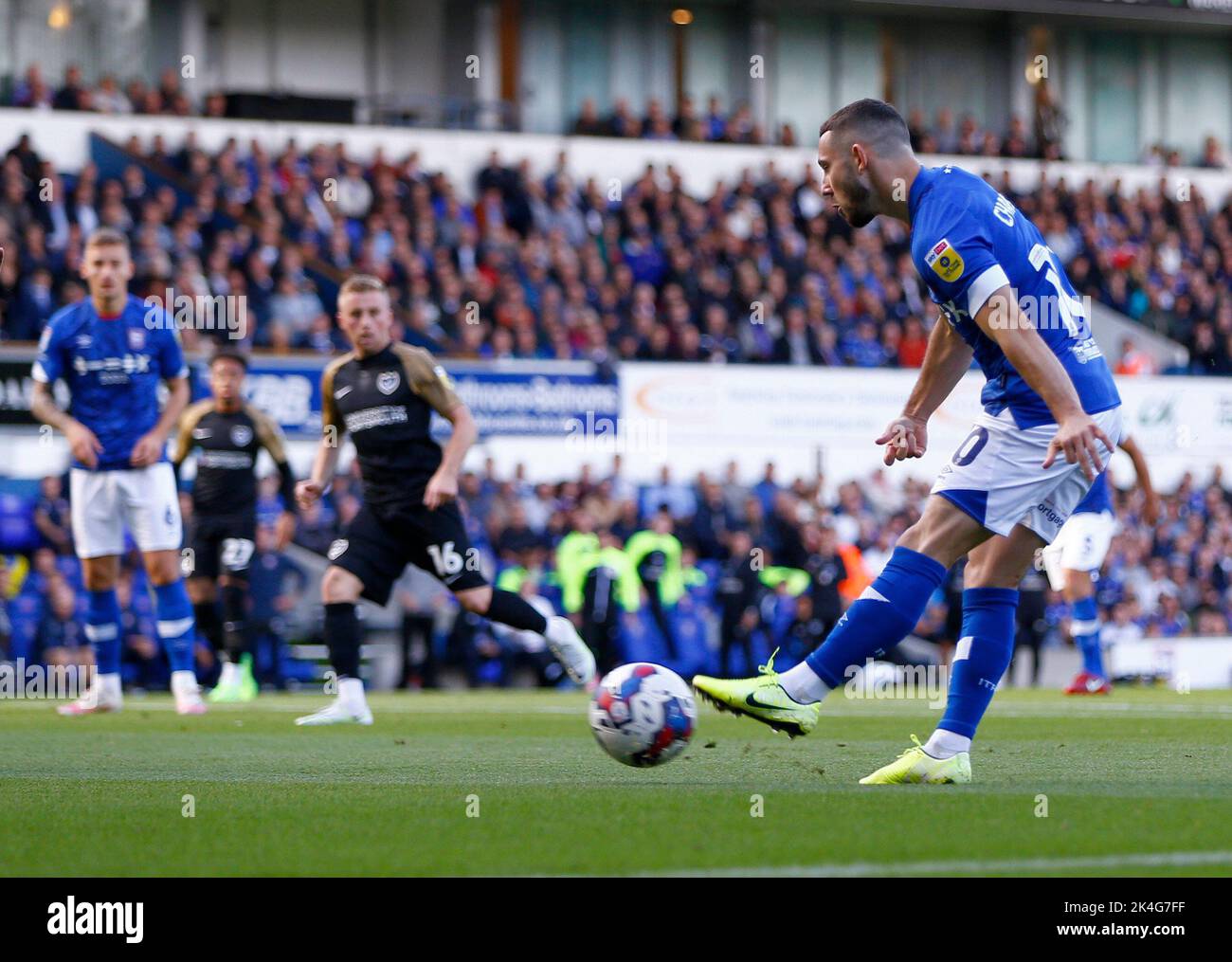 Ipswich, UK. 01st Oct, 2022. Conor Chaplin of Ipswich Town takes a shot at goal during the Sky Bet League One match between Ipswich Town and Portsmouth at Portman Road on October 1st 2022 in Ipswich, England. (Photo by Mick Kearns/phcimages.com) Credit: PHC Images/Alamy Live News Stock Photo