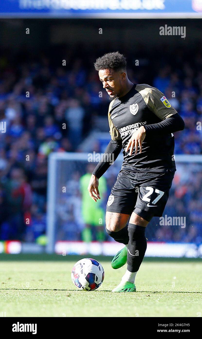 Ipswich, UK. 01st Oct, 2022. Josh Koroma of Portsmouth runs with the ball during the Sky Bet League One match between Ipswich Town and Portsmouth at Portman Road on October 1st 2022 in Ipswich, England. (Photo by Mick Kearns/phcimages.com) Credit: PHC Images/Alamy Live News Stock Photo