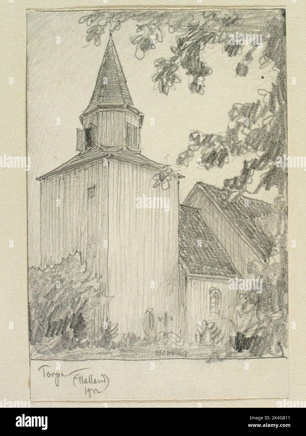 Drawing by Ferdinand Boberg. Halland, Himla hd., Torpa church Nordic Stock Photo