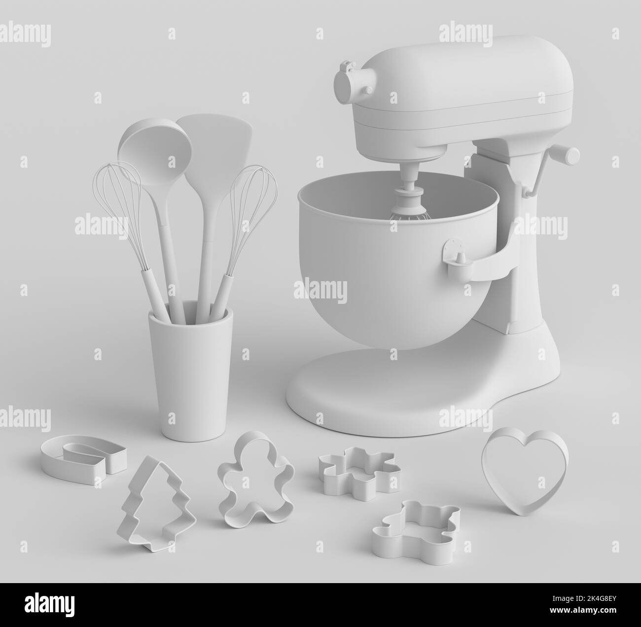 Mixer and cookie cutters with kitchen utensil for making cookies on