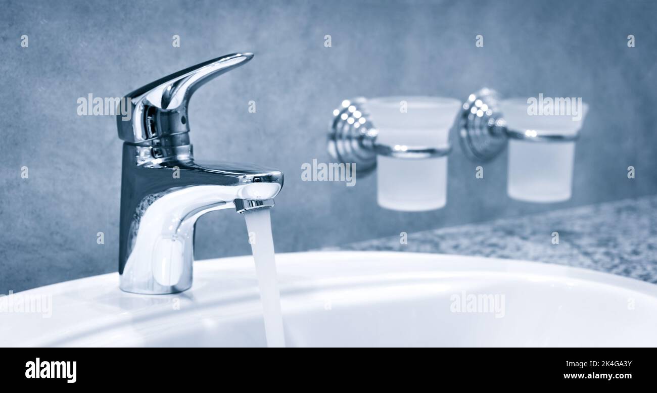 Bathroom water mixer. Water tap made of chrome material, Faucet with