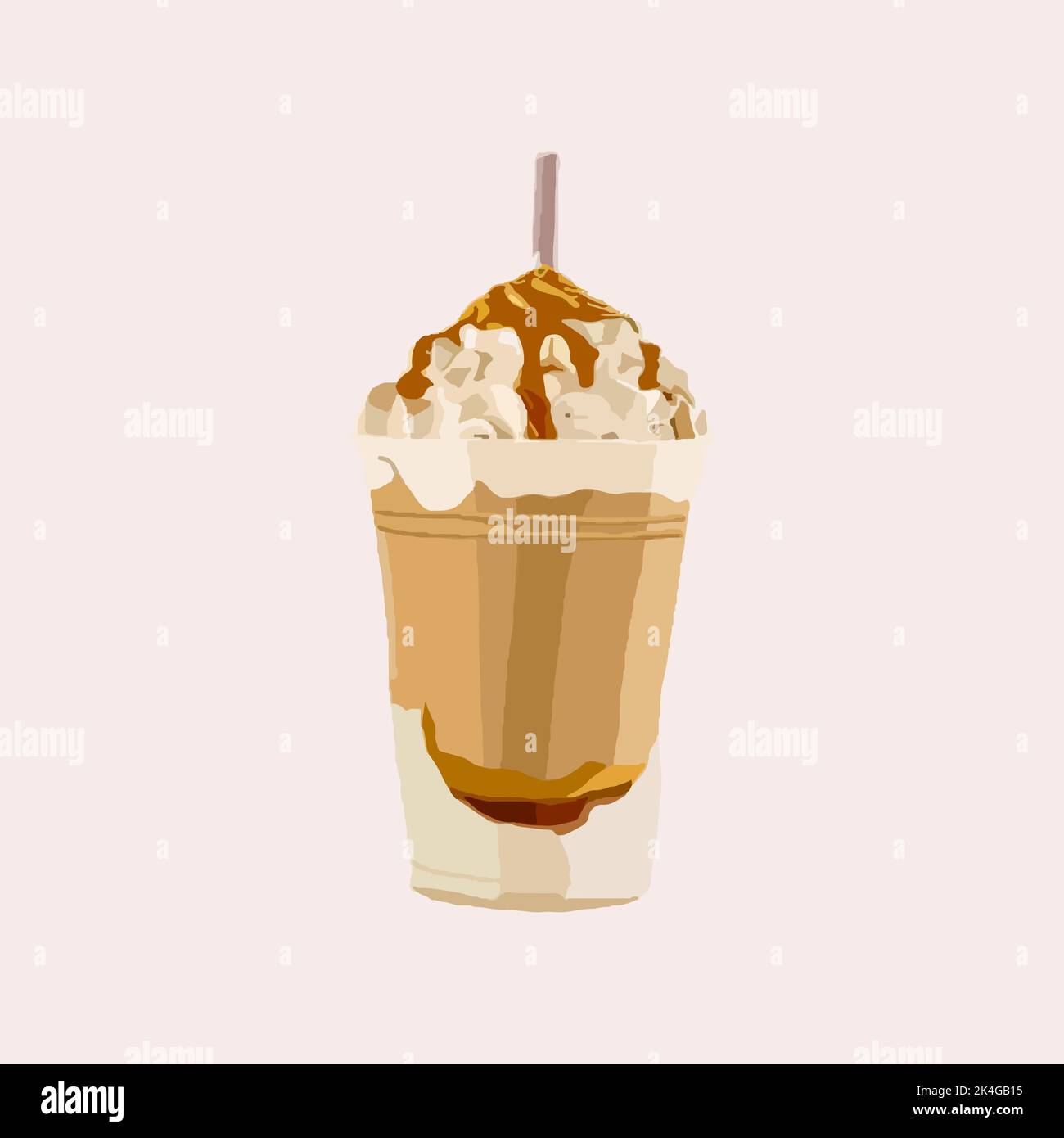 Tasty chocolate milkshake with whipped cream on top and drizzled caramel Stock Vector