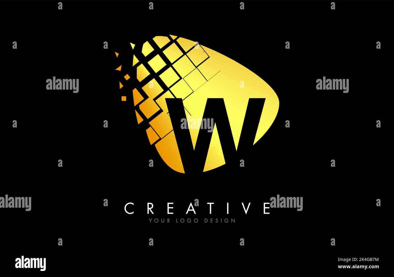 Letter W Design with golden Shattered Blocks Vector Illustration. Pixel ...