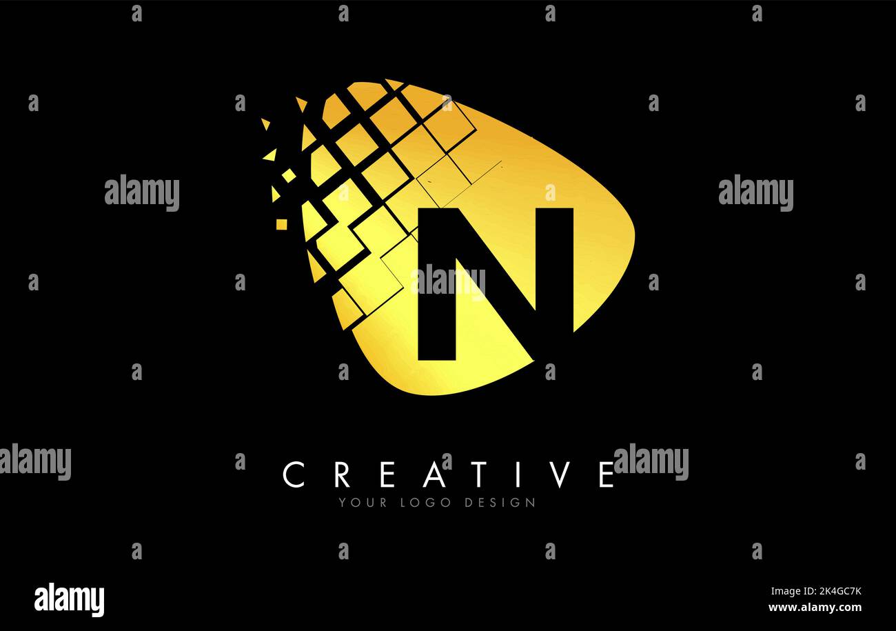 Letter N Design with Colorful Pink and Blue Shattered Blocks Vector ...