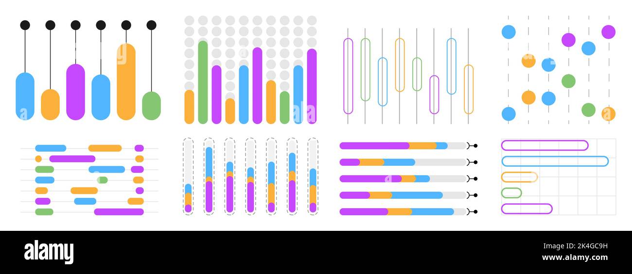 Interface graph web set vector. Dot bar illustration. Pie charts ...