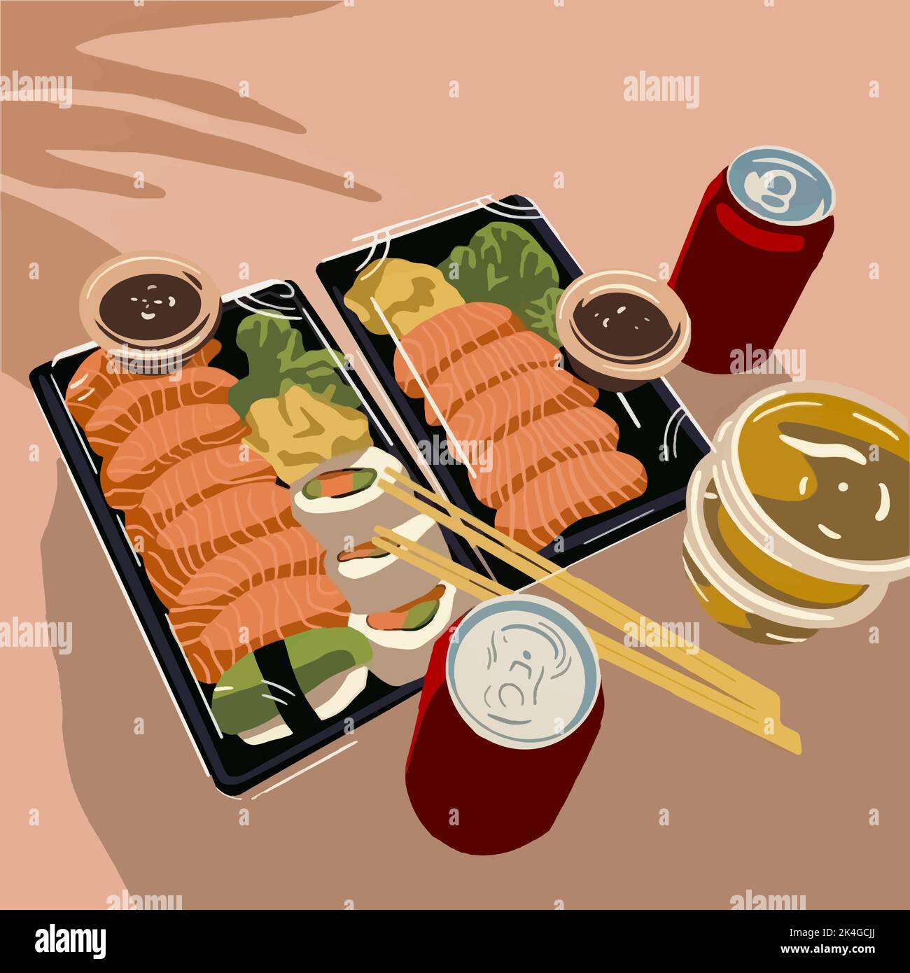 Sashimi and sushi set. Vector fashion background Stock Vector
