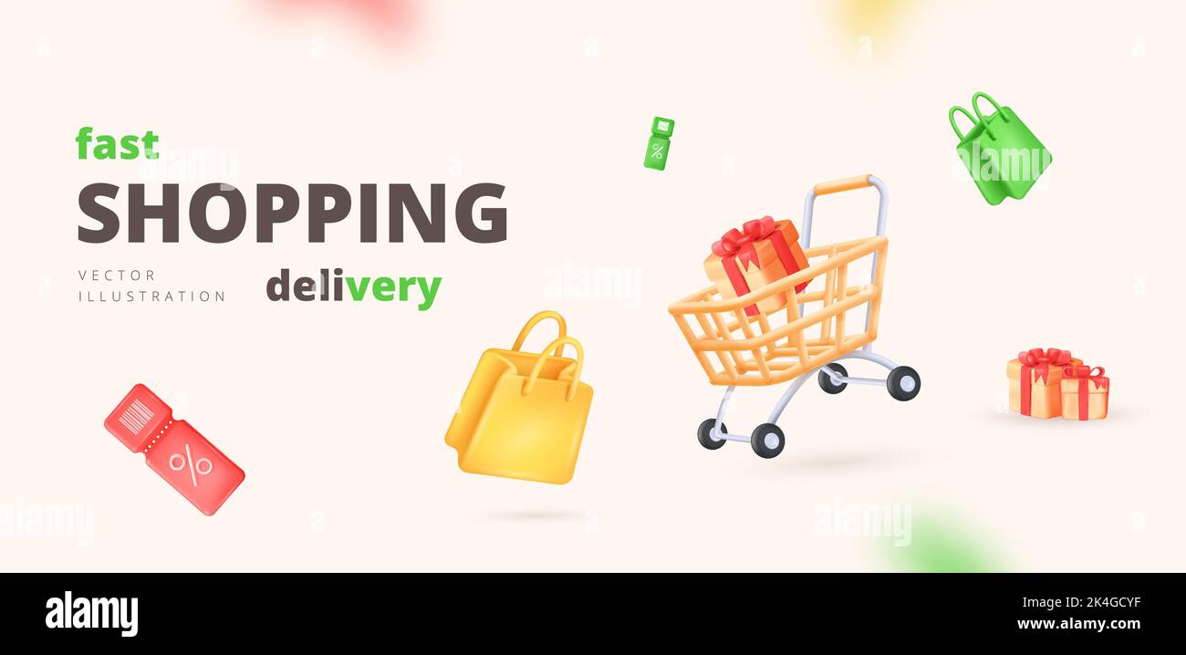 3d discounted shipping. Online shopping promotion banner, shop ...