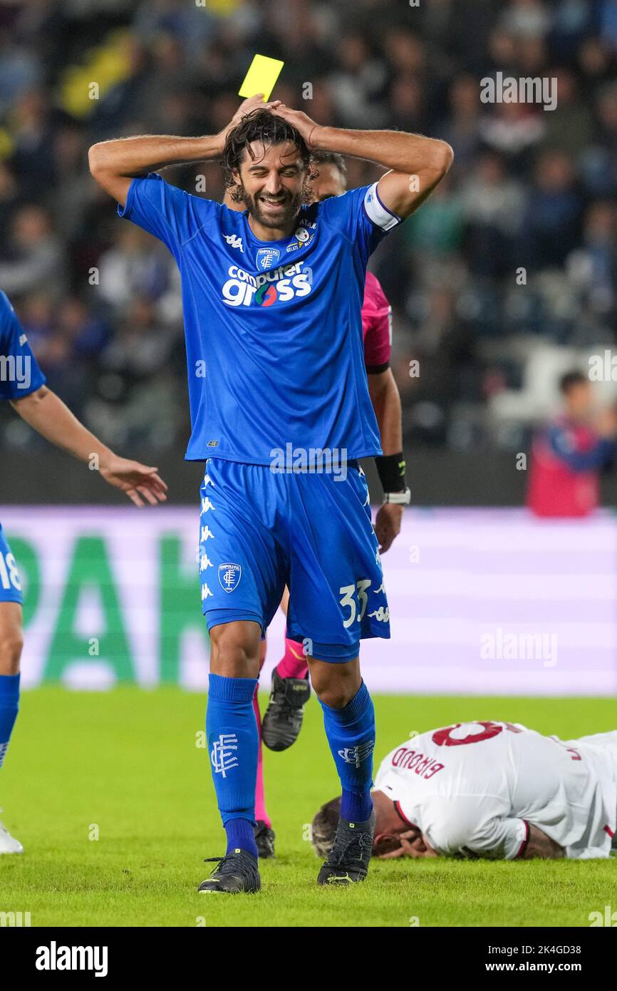 Empoli, Italy. 01st Oct, 2022. Sebastiano Luperto of Empoli FC reacts during the Serie A 2022/2023 football match between Empoli and AC Milan at Castellani stadium in Empoli (Italy), October 1st, 2022. Photo Paolo Nucci/Insidefoto Credit: Insidefoto di andrea staccioli/Alamy Live News Stock Photo