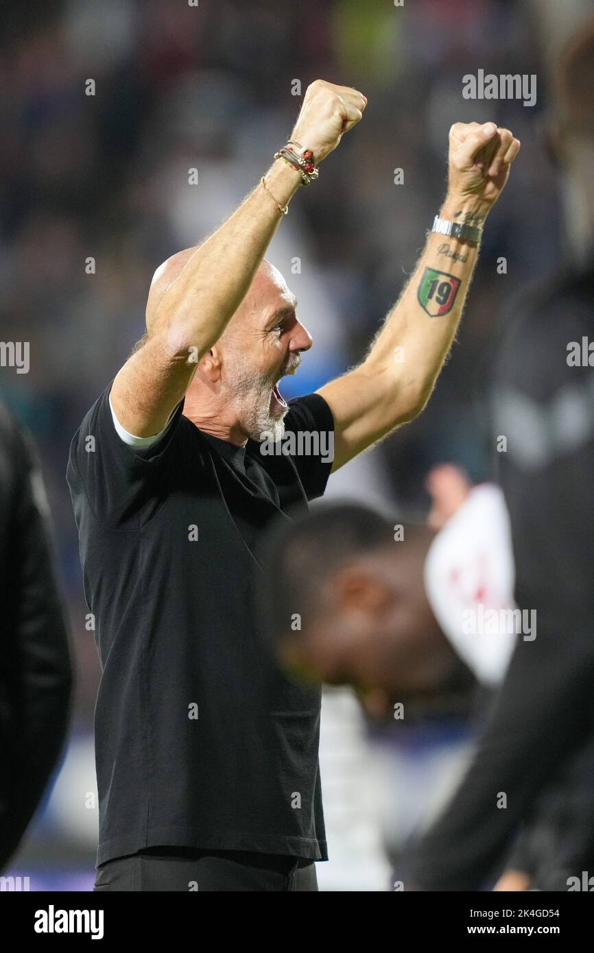 Empoli, Italy. 01st Oct, 2022. Stefano Pioli head coach of AC Milan celebrates at the end of the Serie A 2022/2023 football match between Empoli and AC Milan at Castellani stadium in Empoli (Italy), October 1st, 2022. Photo Paolo Nucci/Insidefoto Credit: Insidefoto di andrea staccioli/Alamy Live News Stock Photo