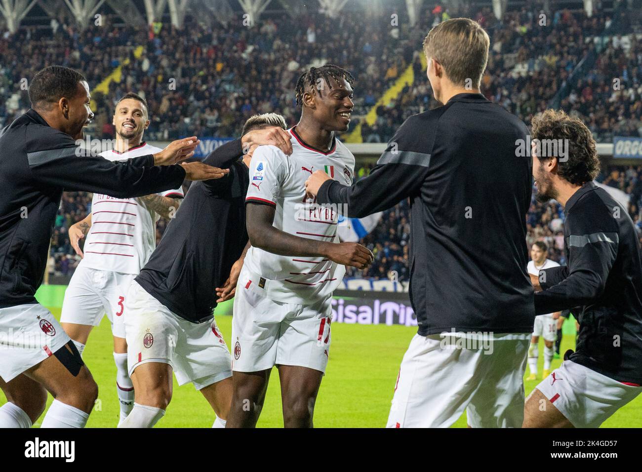 Empoli, Italy. 01st Oct, 2022. Rafael Leao of AC Milan celebrates with team mates after scoring the goal of 1-3 during the Serie A 2022/2023 football match between Empoli and AC Milan at Castellani stadium in Empoli (Italy), October 1st, 2022. Photo Paolo Nucci/Insidefoto Credit: Insidefoto di andrea staccioli/Alamy Live News Stock Photo