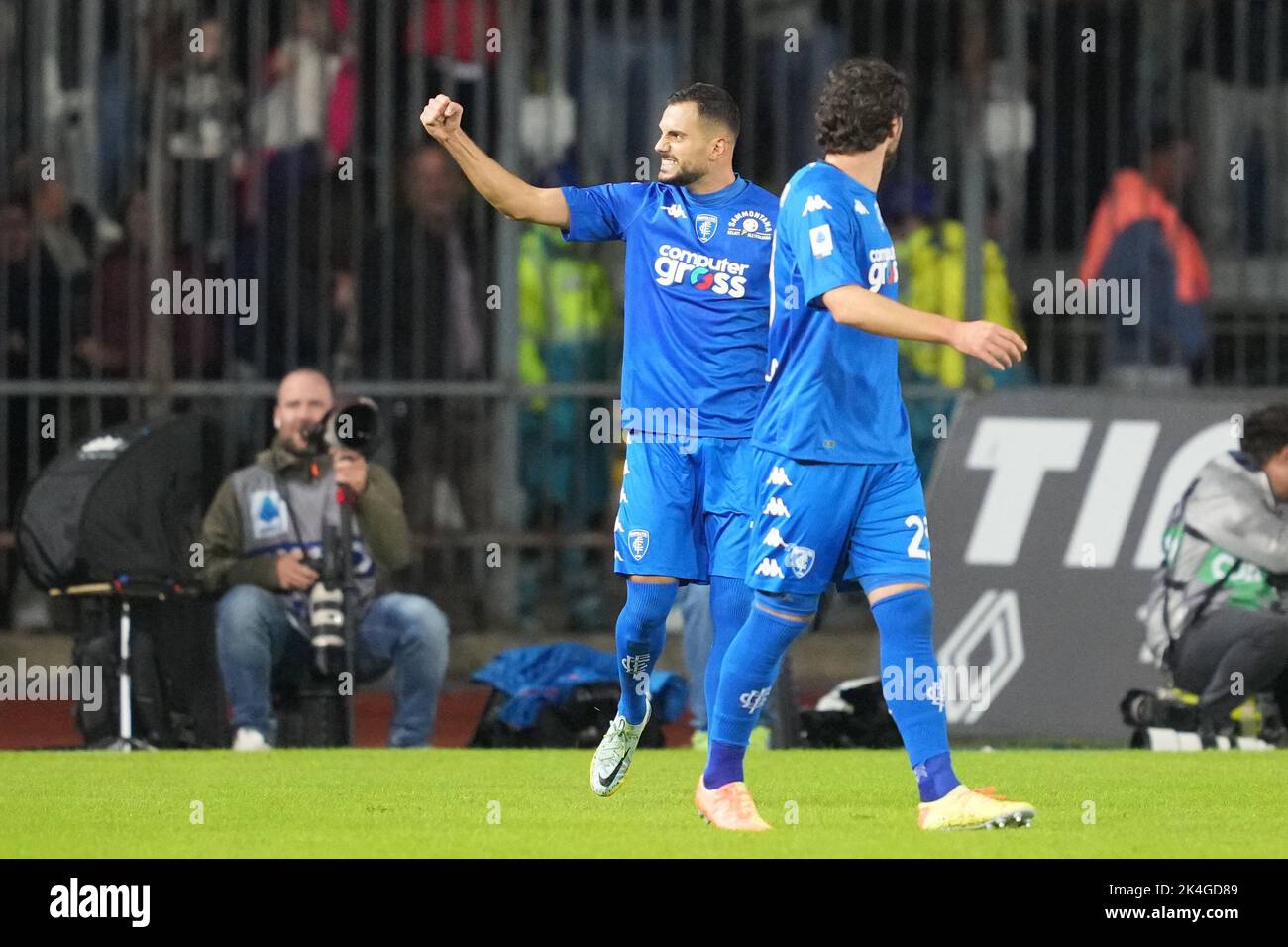 Empoli, Italy. 01st Oct, 2022. Nedim Bajrami of Empoli FC celebrates after scoring the goal of 1-1 during the Serie A 2022/2023 football match between Empoli and AC Milan at Castellani stadium in Empoli (Italy), October 1st, 2022. Photo Paolo Nucci/Insidefoto Credit: Insidefoto di andrea staccioli/Alamy Live News Stock Photo