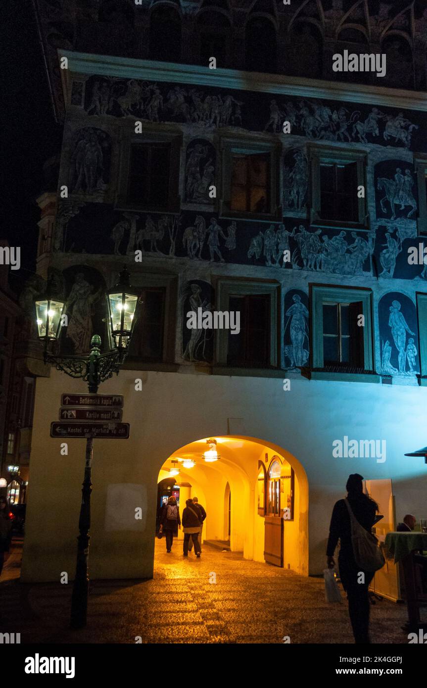 Czech Renaissance sgraffito facade of the House at the Minute