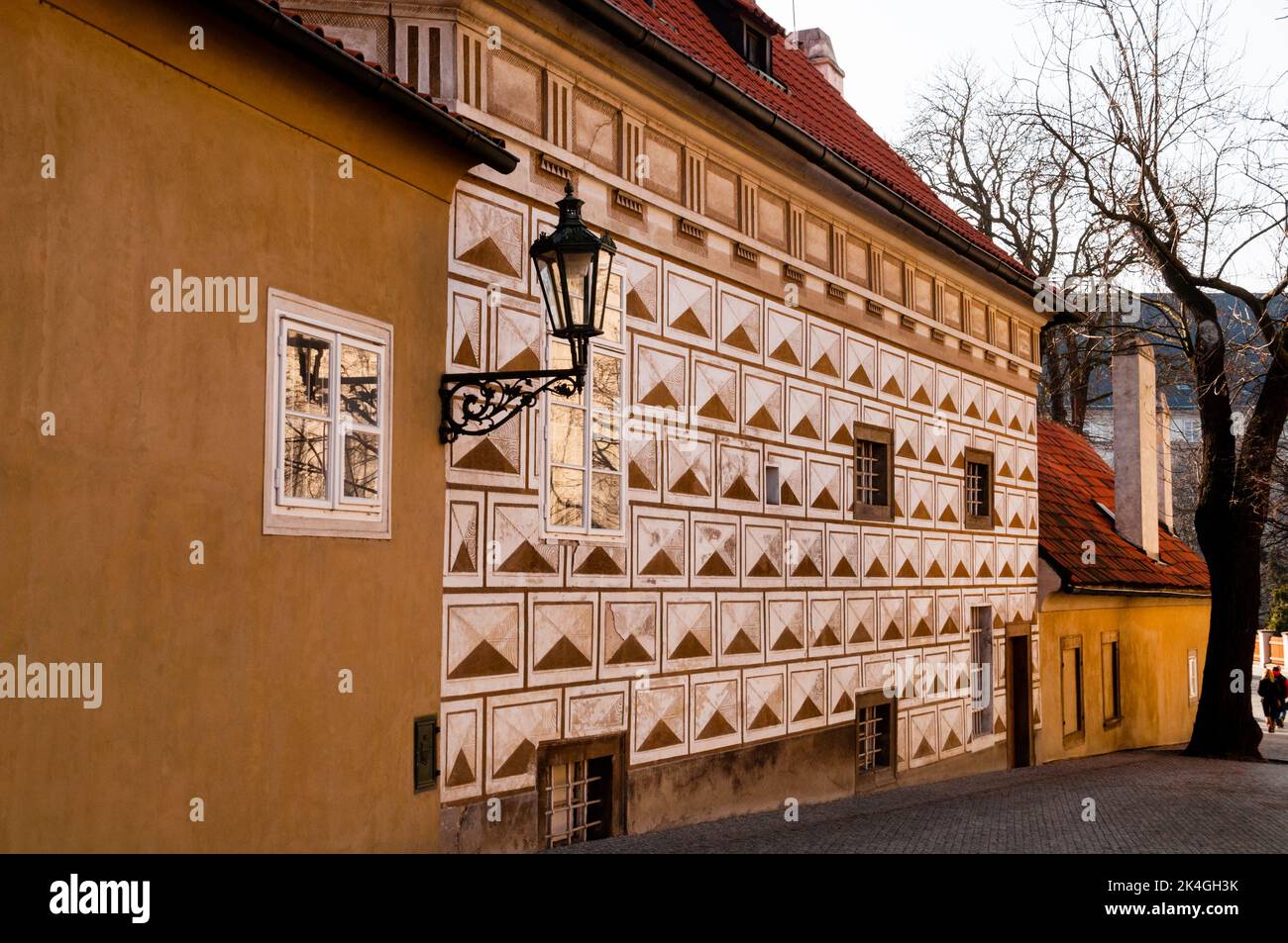 Renaissance sgraffito painted building near Prague Castle complex in the Czech Republic Stock Photo