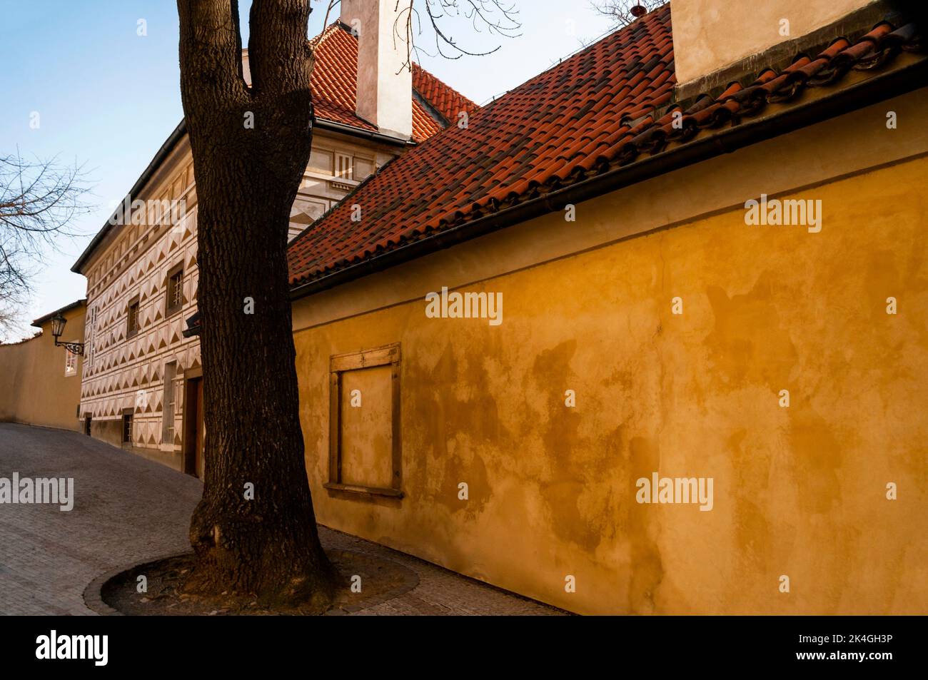 Renaissance sgraffito painted building near Prague Castle complex in the Czech Republic Stock Photo