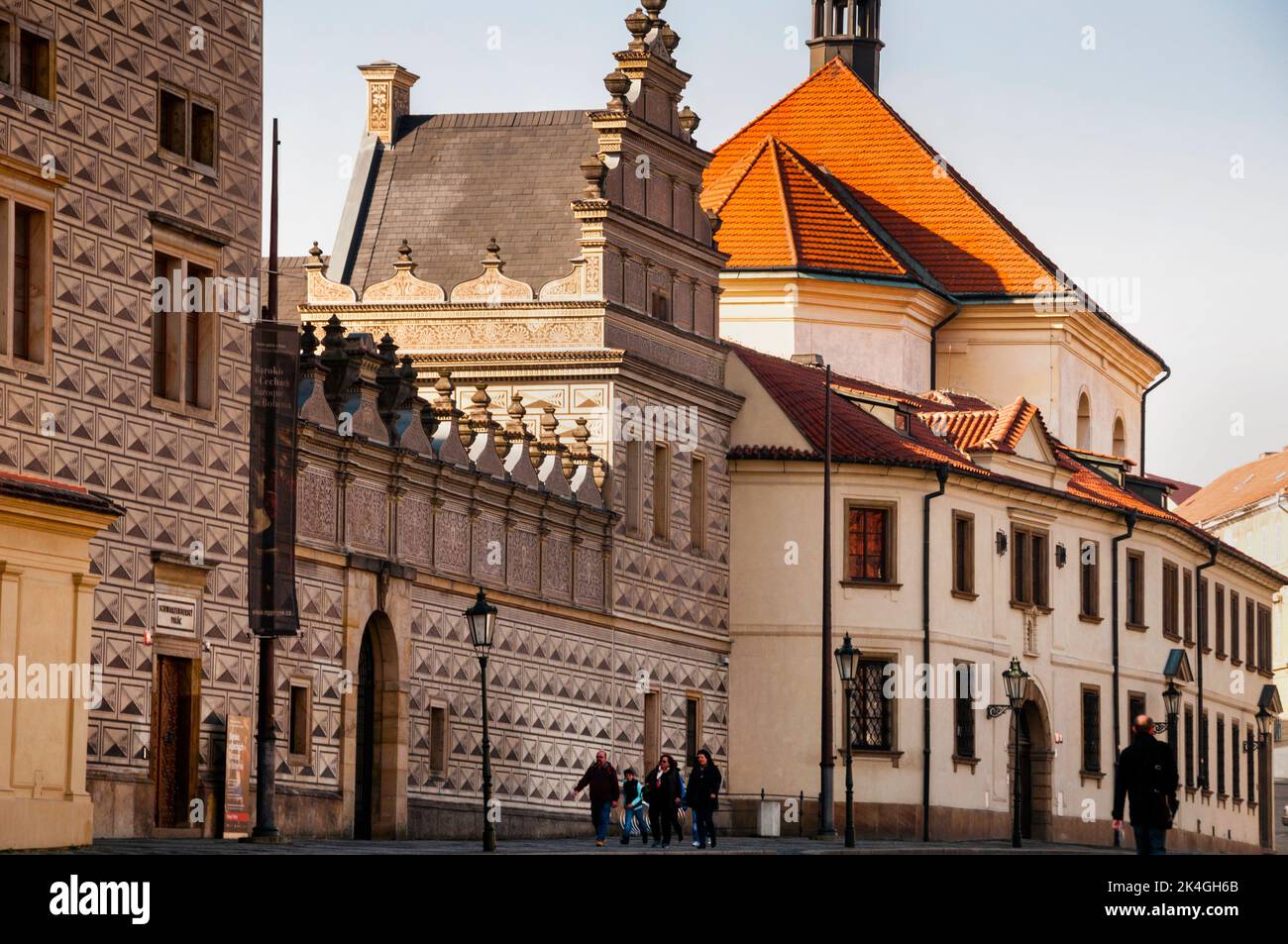 Early Renaissance Schwarzenberg Palace decorated with sgraffito, now the National Gallery in Prague, Czech Republic. Stock Photo
