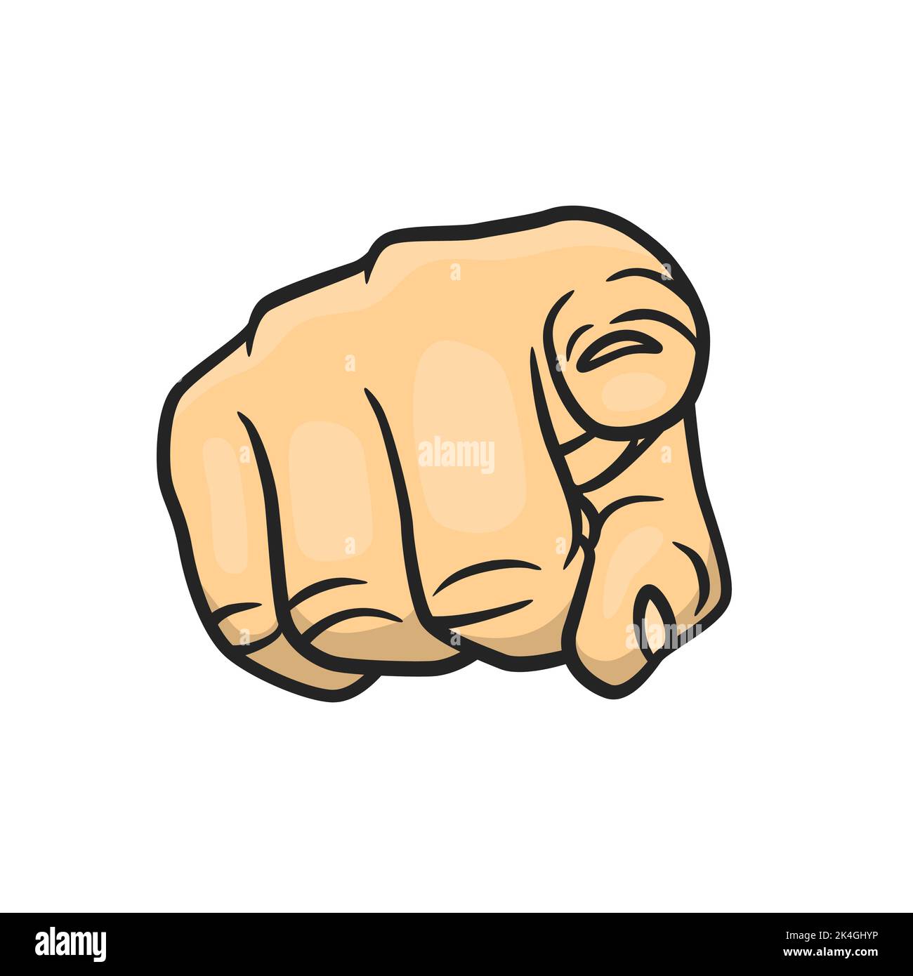 Vector Hand with Finger Pointing at You. Choosing Gesture Icon with Outline in Cartoon Comic Style, Direction and Showing Stock Vector