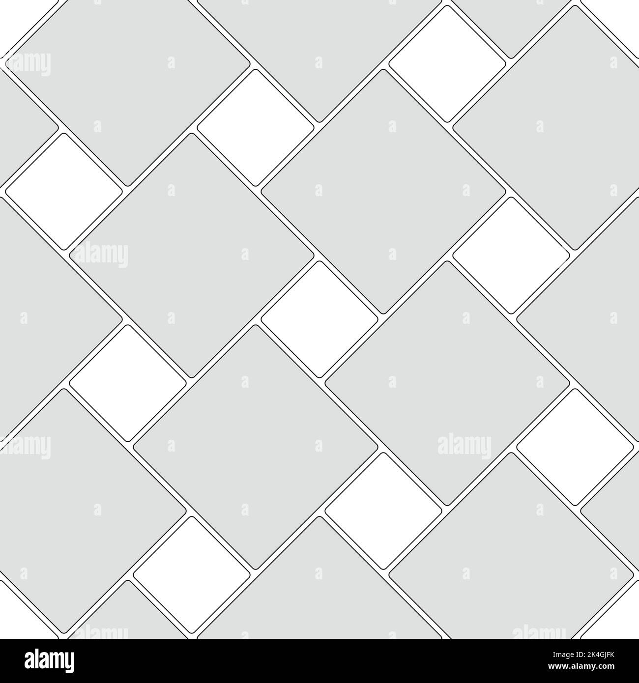 Seamless pattern of paving slabs. Large and small squares. Simple wallpaper with diagonal geometric print. Monochrome vector background. Stock Vector