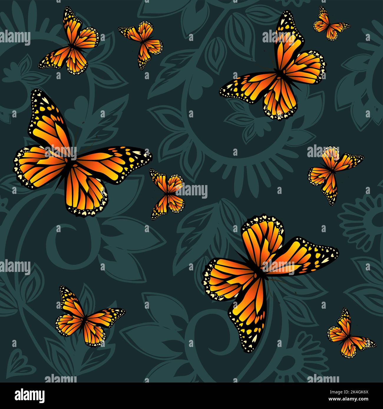 Seamless pattern with swirls and butterflies. Vector illustration Stock Vector