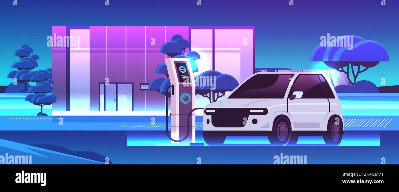 electric car charging battery vehicle at recharging power station