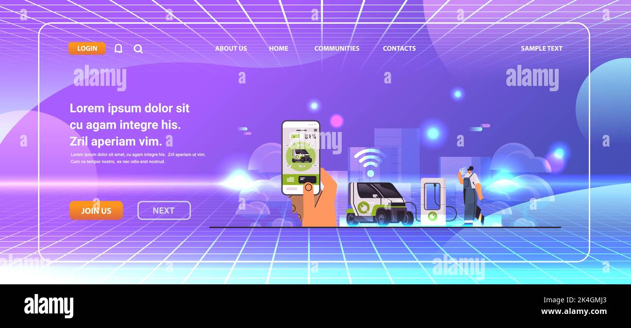 woman charging electric city car in mobile app battery vehicle at