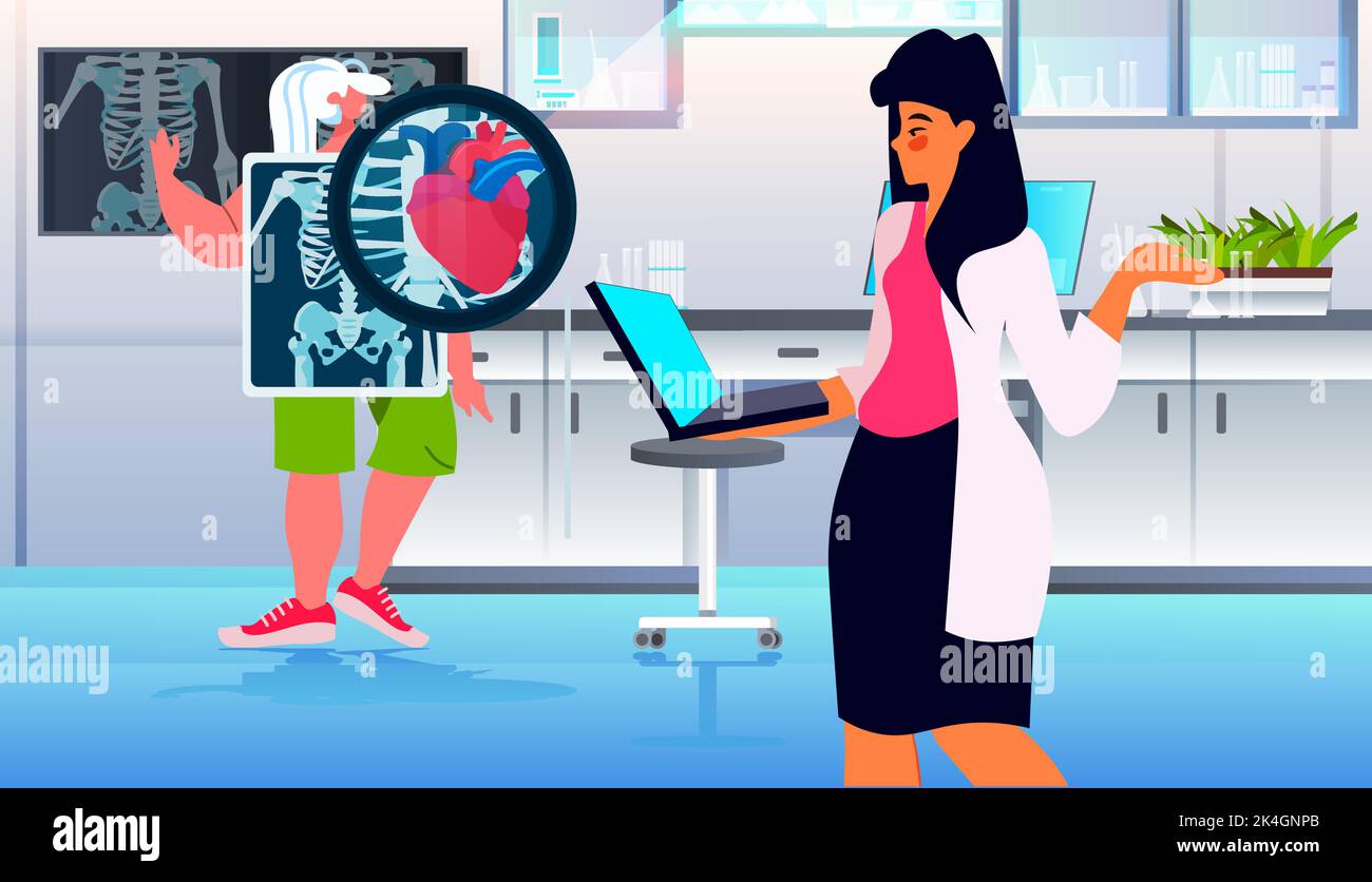 doctor examining female patient heart Xray health care medical