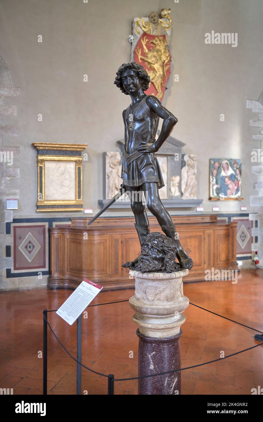 Statue of David by Andrea del Verrocchio in the Bargello Museum Florence Italy Stock Photo