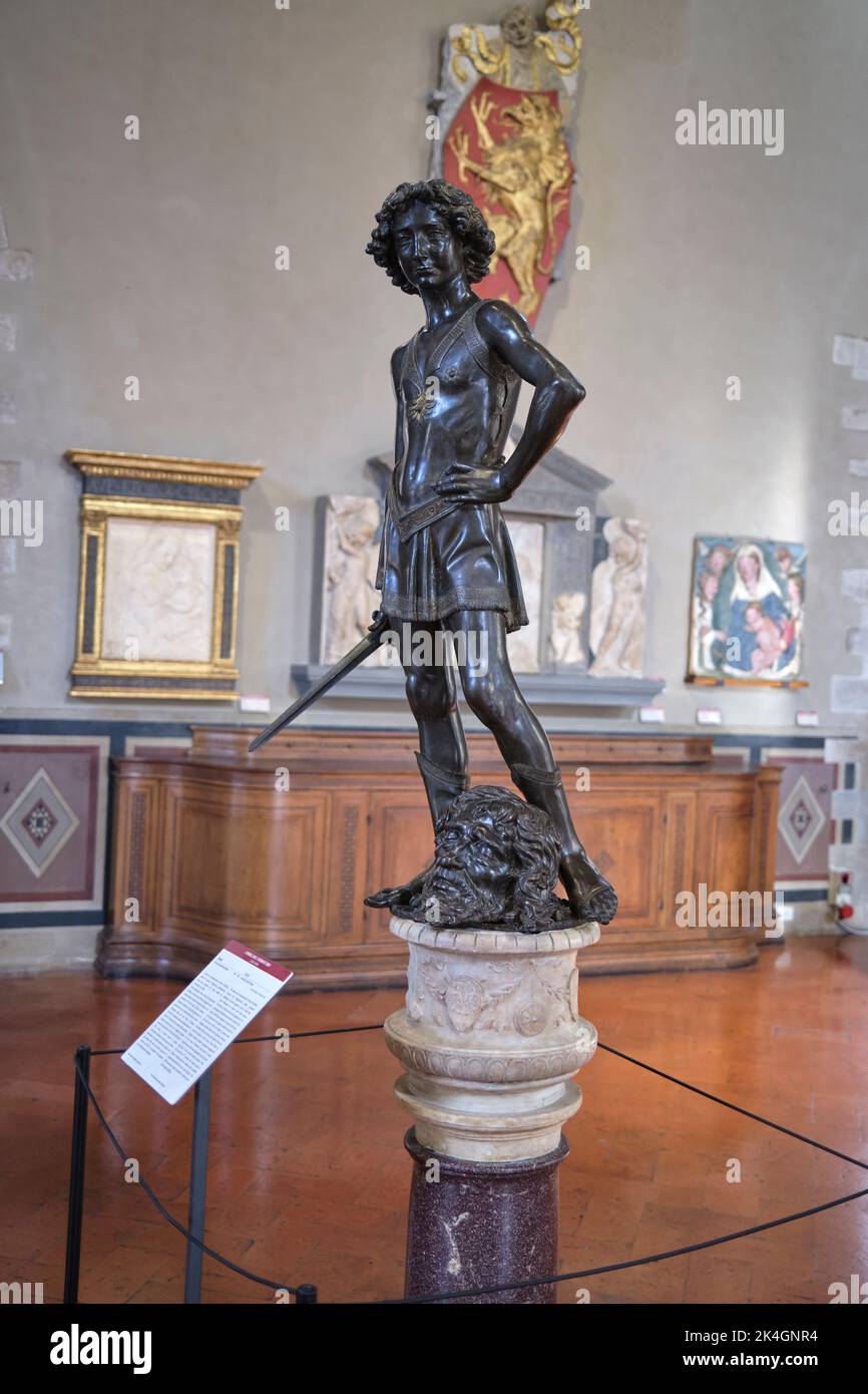 Statue of David by Andrea del Verrocchio in the Bargello Museum