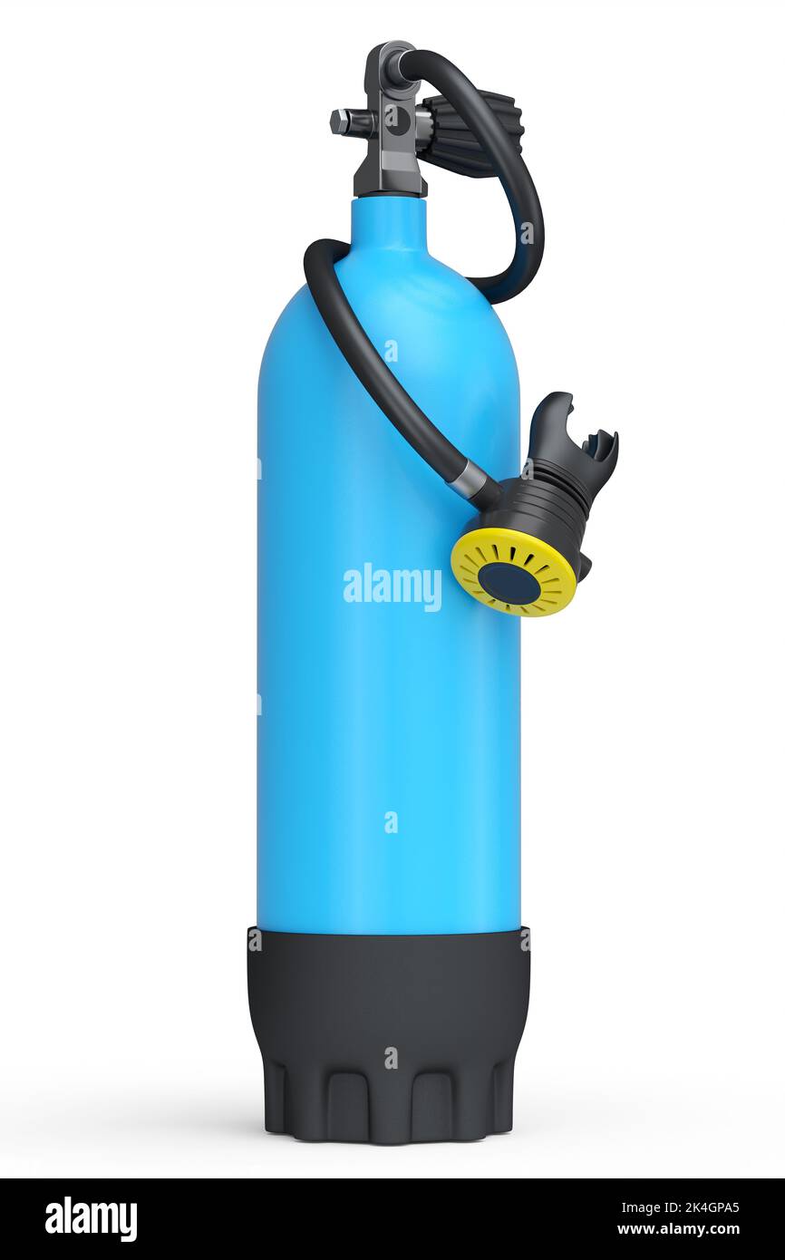 Blue diving tank full oxygen for snorkeling isolated on a white